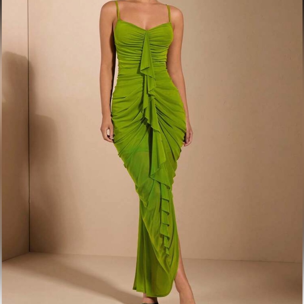SHEIN Lime Green Ruched Maxi Dress